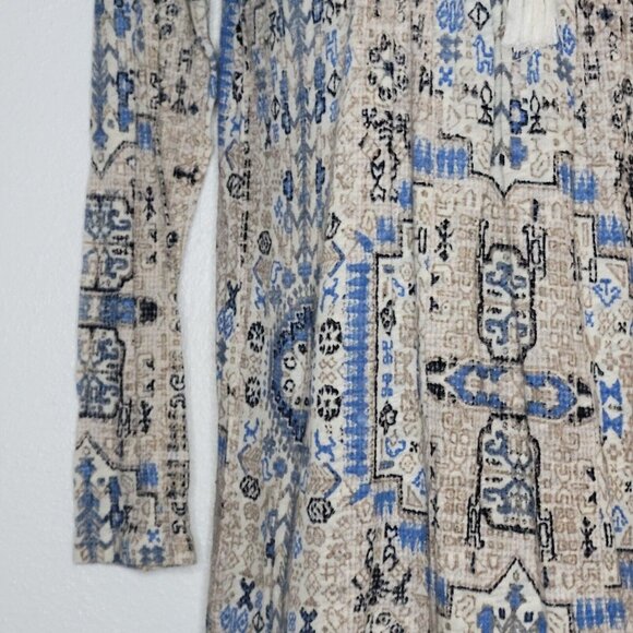 Lucky Brand Top Size S Boho Blue Multicolor 3/4 Sleeve Peasant Tassel Tie - Picture 4 of 14